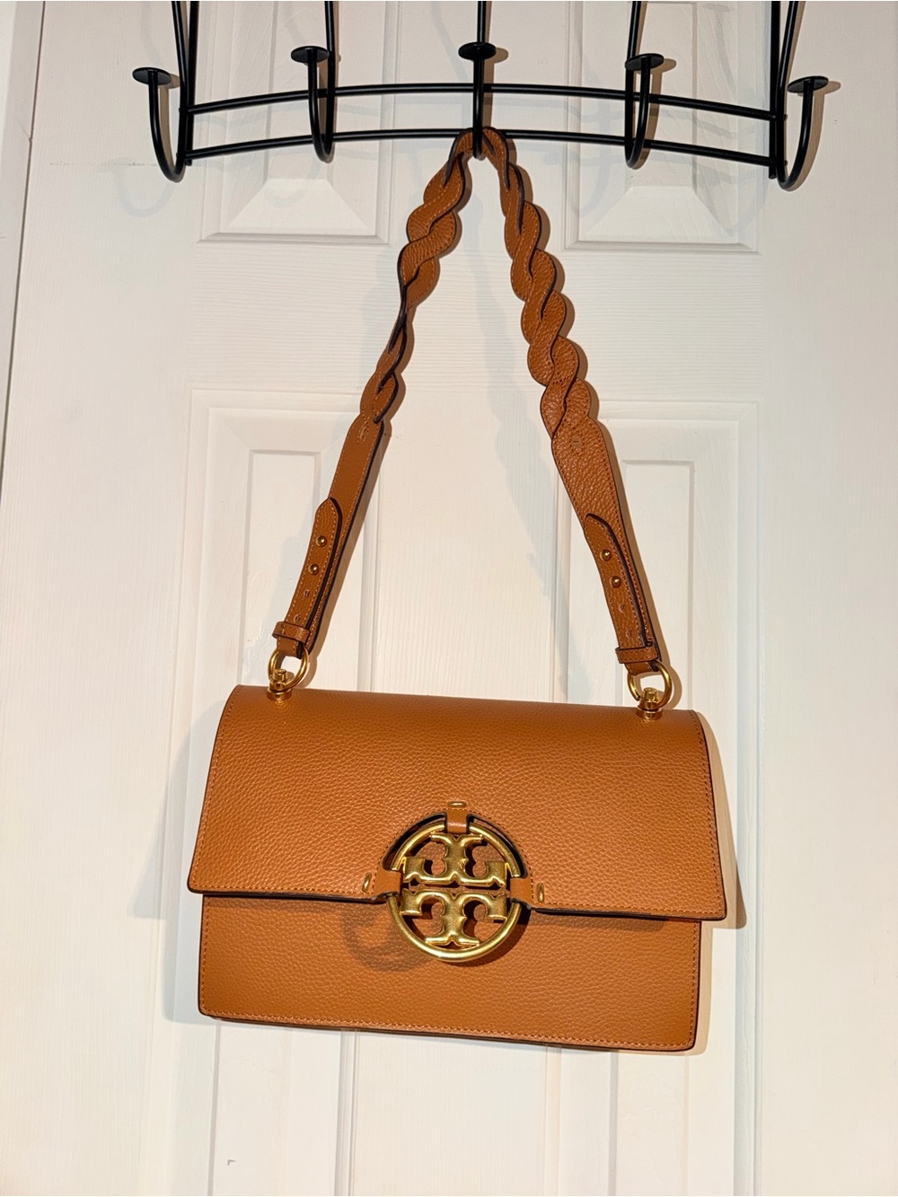 Tory Burch Cognac Leather Shoulder Bag with Gold Logo